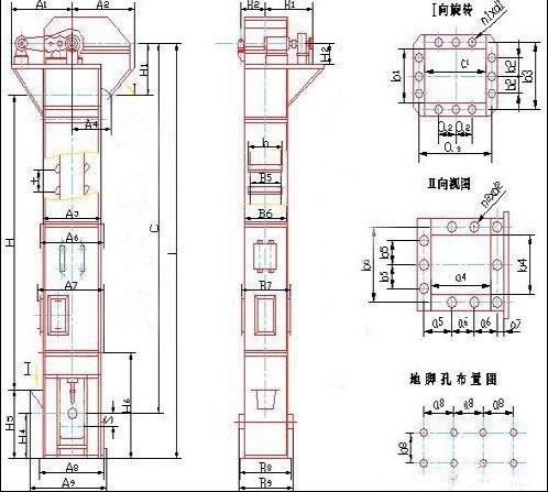 TH型斗式提升機(jī)外形結(jié)構(gòu)示意圖